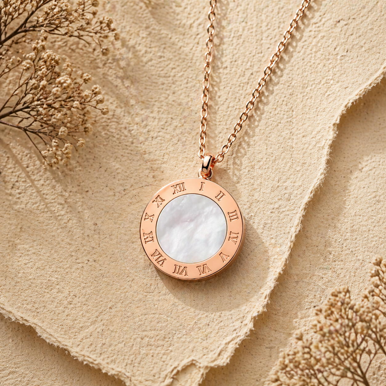 MM Jewelry: Rose Gold Necklace with Roman Numeral Pendant