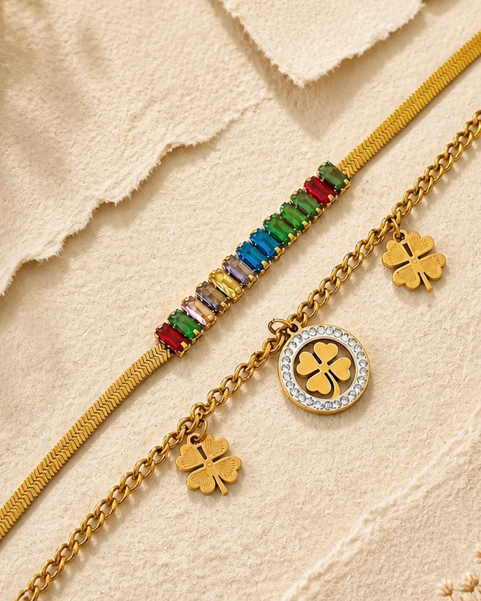 Multicolored Baguette Gemstones Set in a Sleek Gold Chain: A Touch of Luck and Elegance 🌟