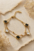 🌟 MM Jewelry | 🌟 Double Chain Black & White clover Bracelet 🌟 Timeless Beauty, Thoughtfully Designed.