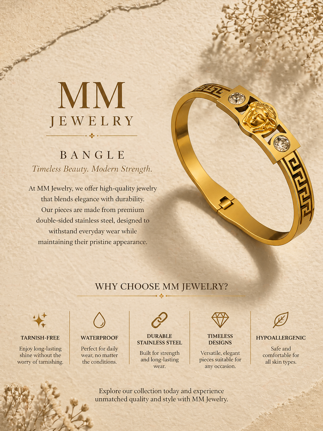 MM Jewelry: Iconic Gold Bangle with Classic Greek Motif