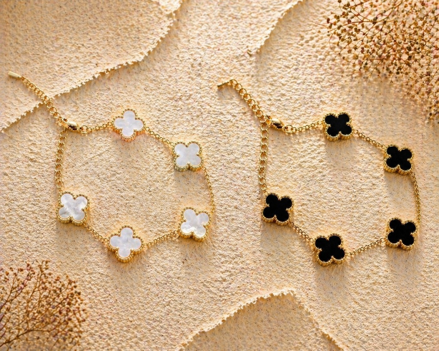 MM Jewelry Big Clover Charm Bracelet - Black & White Collection