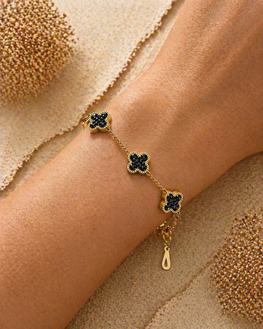 MM Jewelry Shiny Clover Charm Bracelet - Black & Red Collection