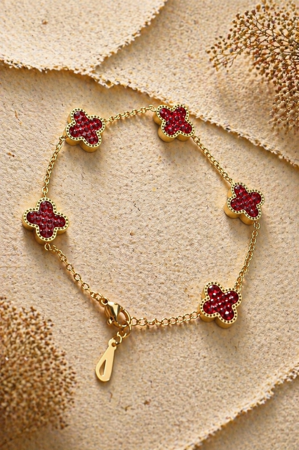 MM Jewelry Shiny Clover Charm Bracelet - Black & Red Collection