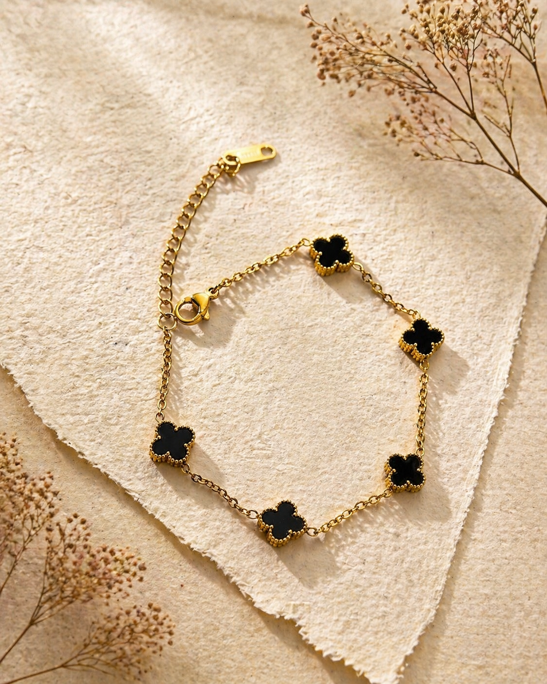 MM Jewelry Small Clover Charm Bracelet - Black & White Collection