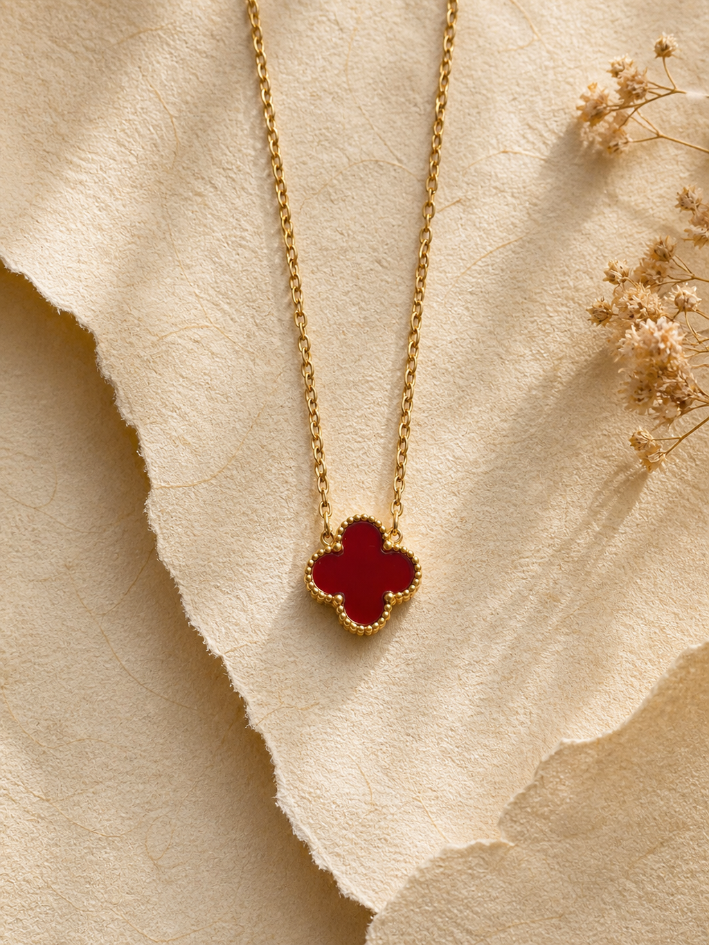 ✨ Crimson Red Clover Necklace ✨