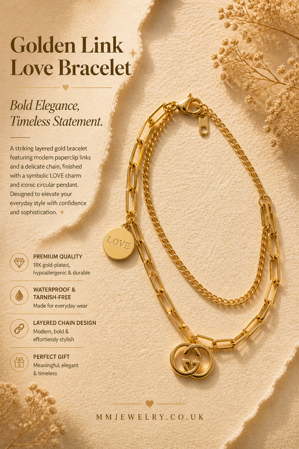 ✨ Golden Link Love Bracelet ✨Designer GG