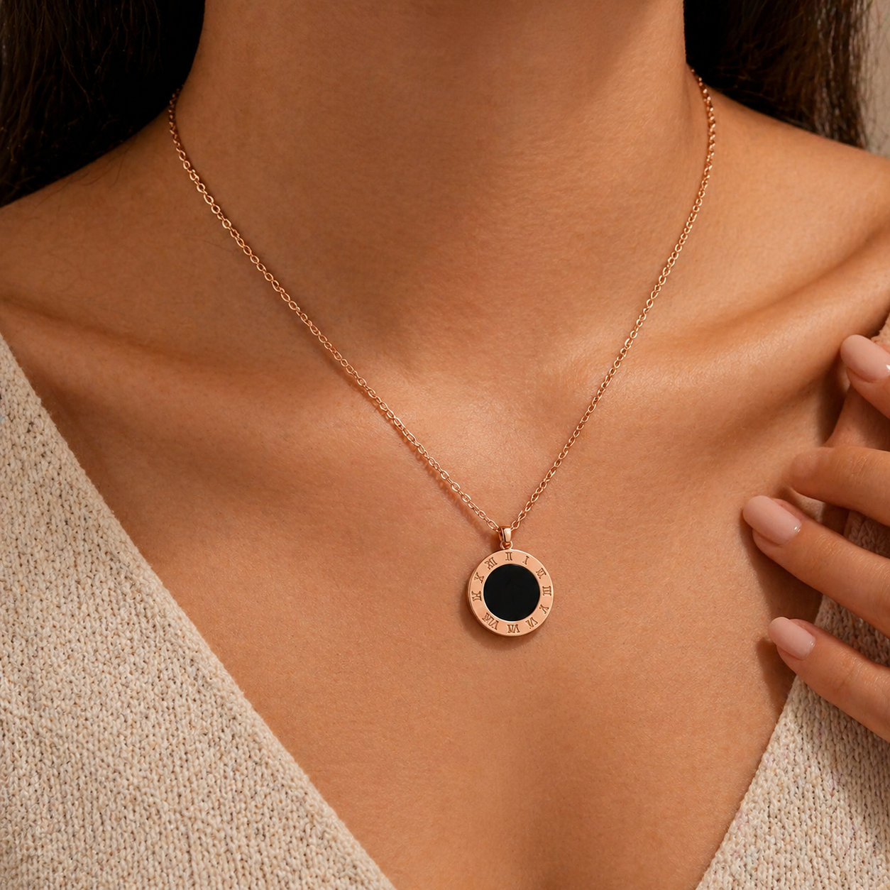MM Jewelry: Rose Gold Necklace with Roman Numeral Pendant