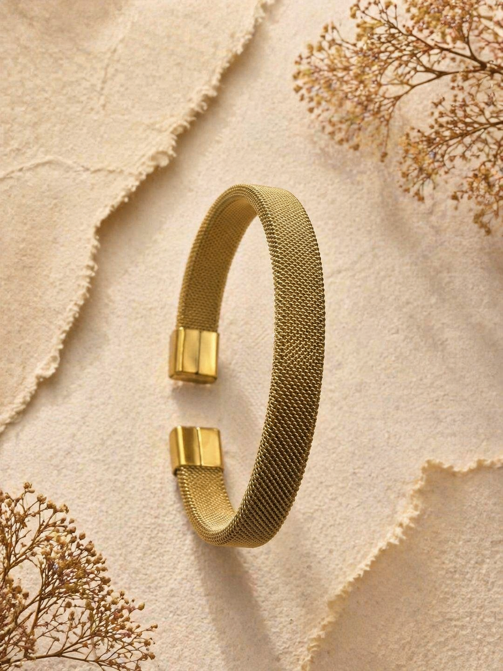 MM Jewelry: Elegant Gold Mesh Cuff Bangle