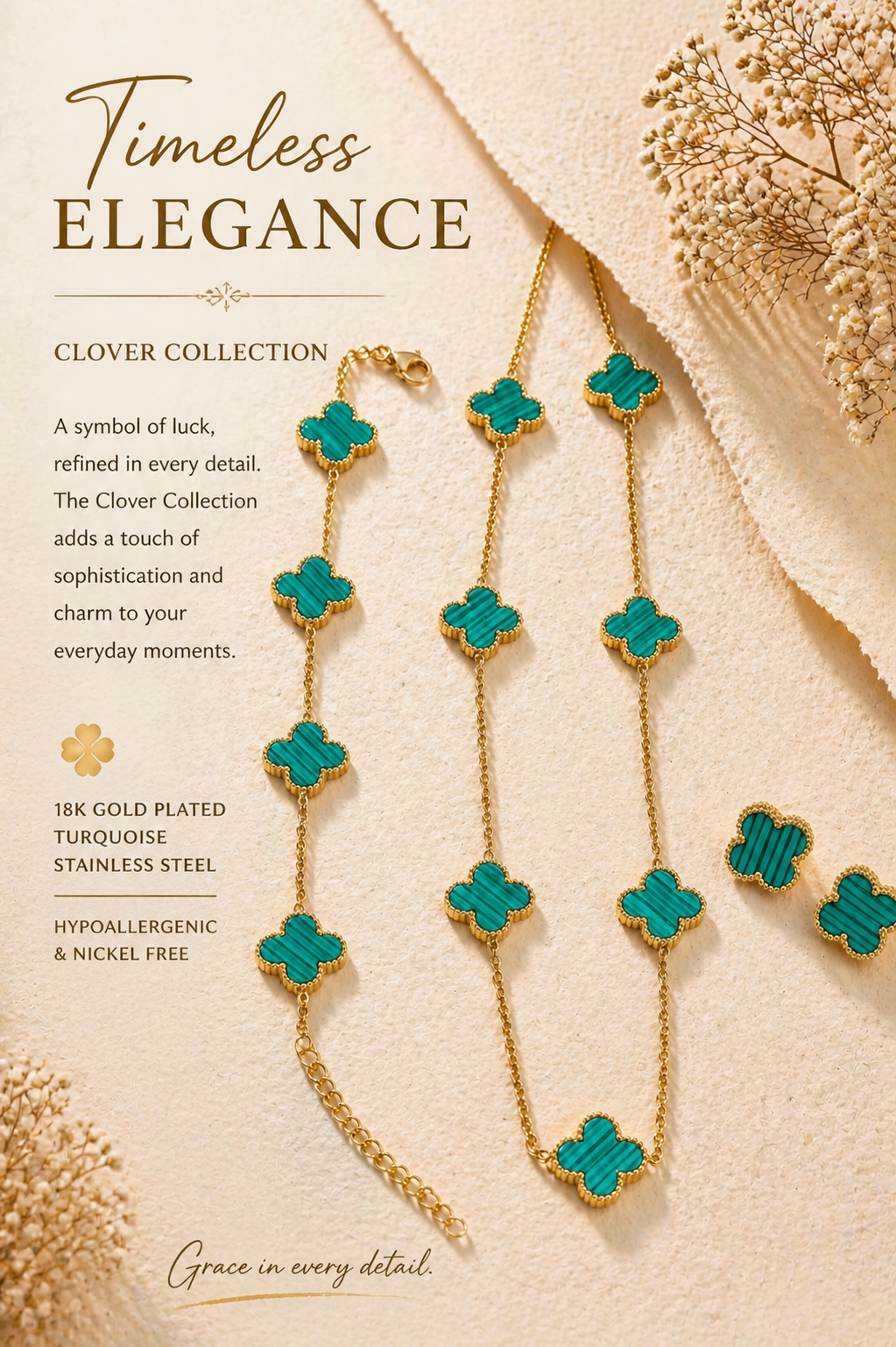 Timeless Elegance: Turquoise Clover Collection jewellery set  🌿