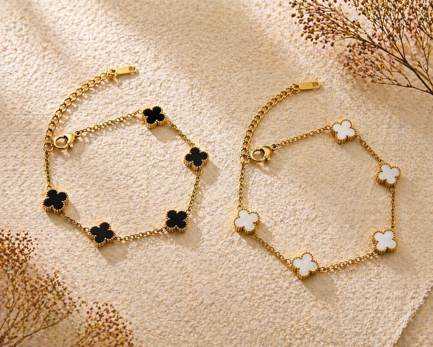 MM Jewelry Small Clover Charm Bracelet - Black & White Collection