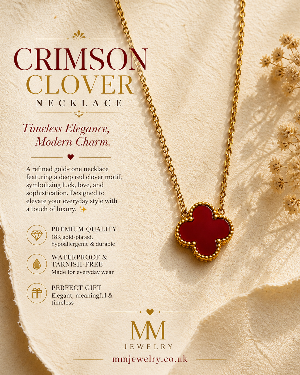 ✨ Crimson Red Clover Necklace ✨