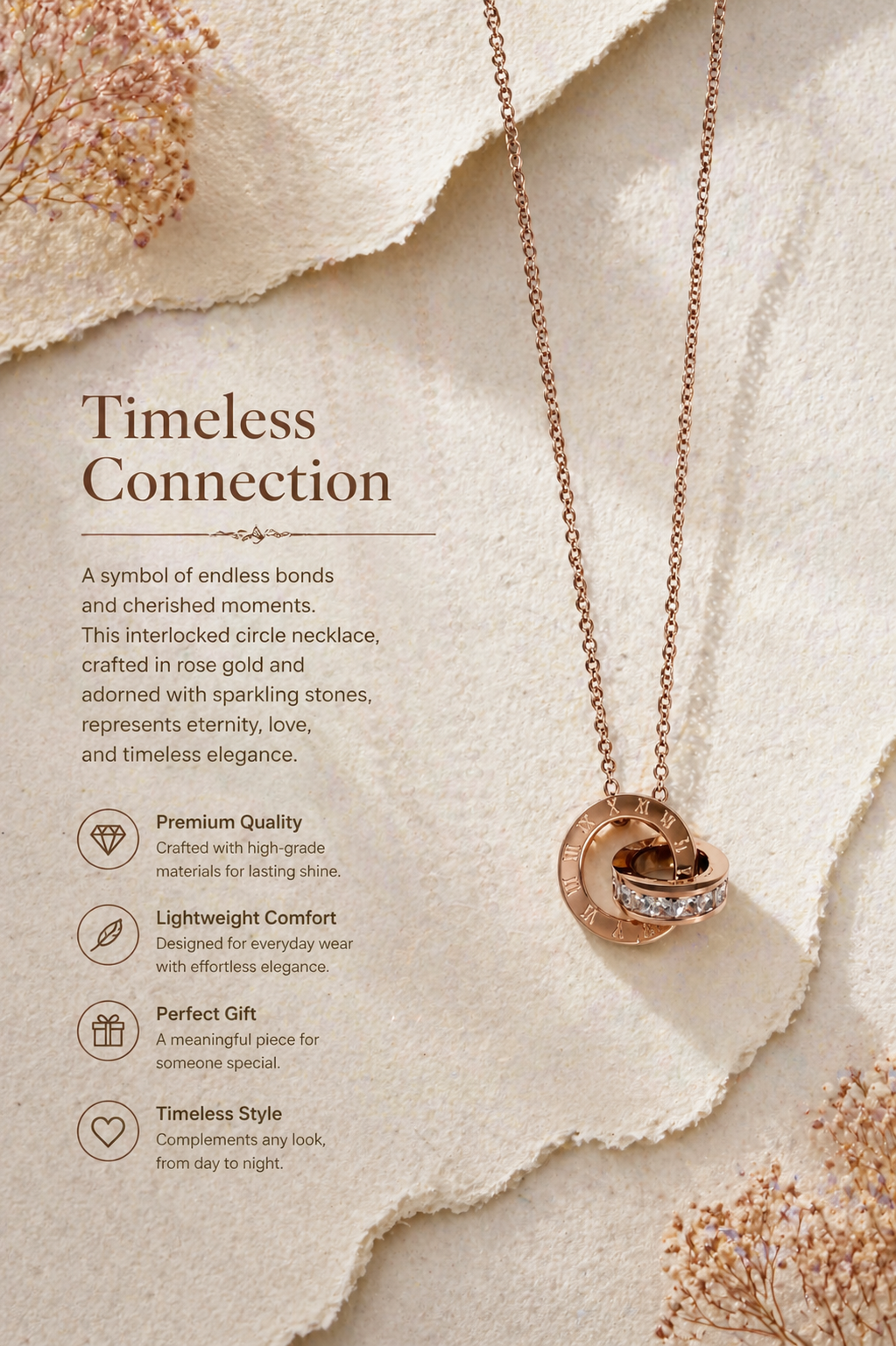MM Jewelry: Elegant Rose Gold Necklace with Roman Numeral Pendant