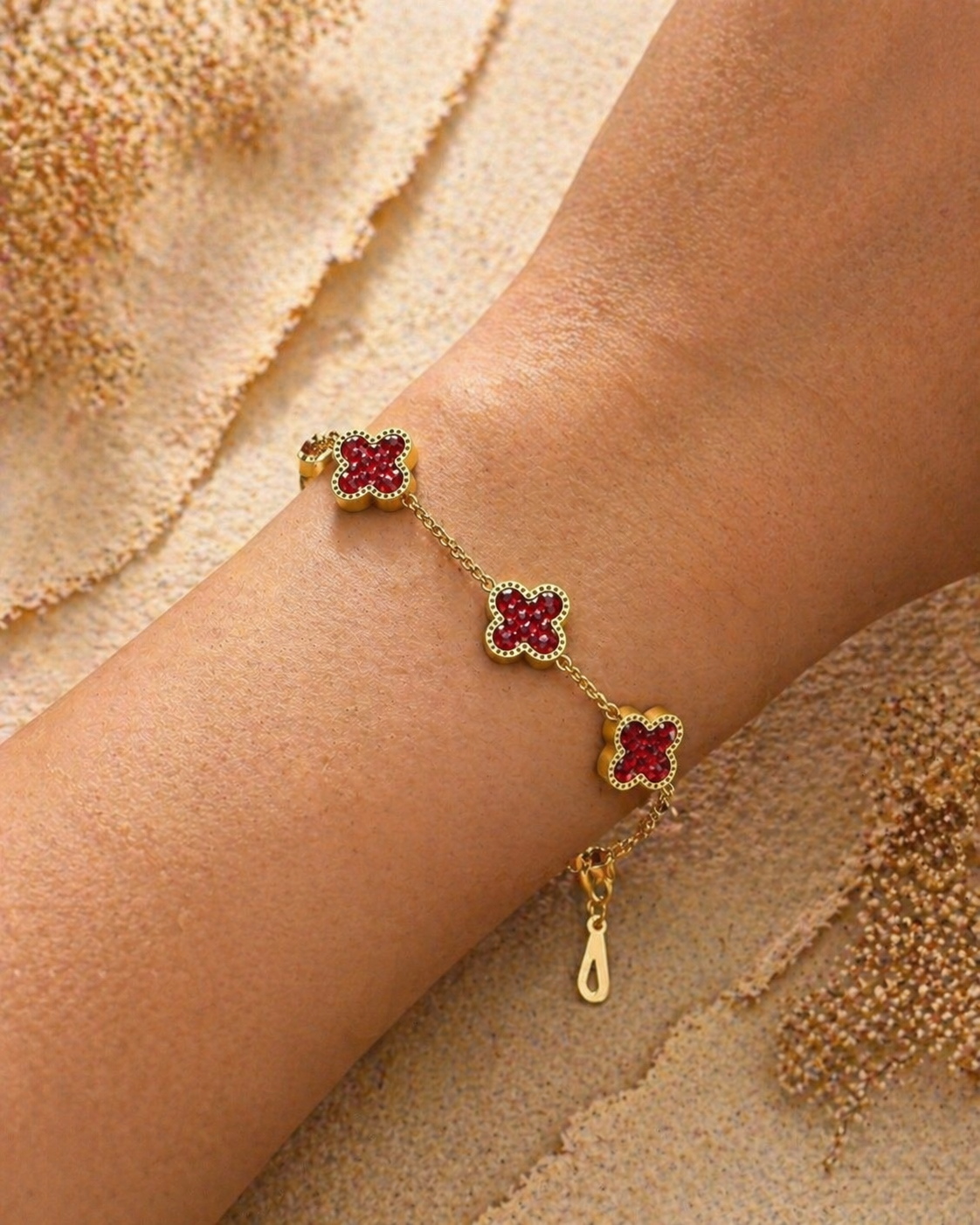 MM Jewelry Shiny Clover Charm Bracelet - Black & Red Collection