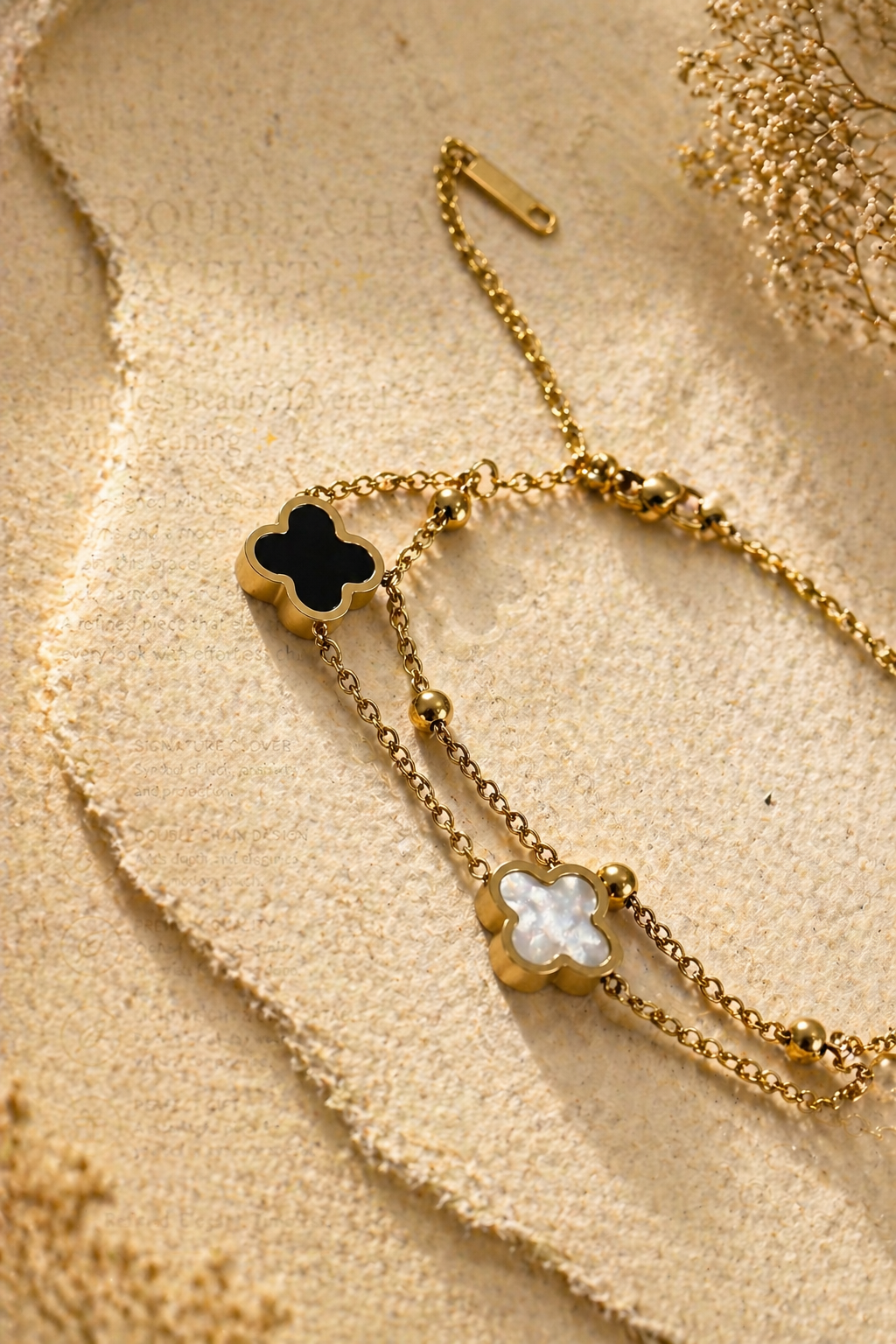 🌟 MM Jewelry | 🌟 Double Chain Black & White clover Bracelet 🌟 Timeless Beauty, Thoughtfully Designed.