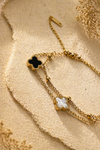 🌟 MM Jewelry | 🌟 Double Chain Black & White clover Bracelet 🌟 Timeless Beauty, Thoughtfully Designed.