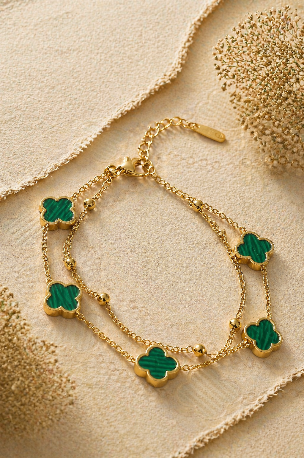🌟 MM Jewelry | 🌟 Double Chain Green clover Bracelet 🌟 Timeless Beauty, Thoughtfully Designed. ✨